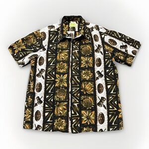Ui-Maikai Vintage 70s Hawaiian Brown White‎ Tiki 100% All Cotton Men's Shirt